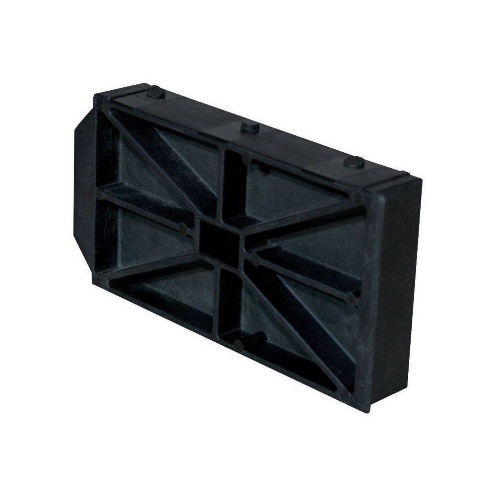 Ein schwarzer Kunststoff-Tragblock mit X-förmiger Verstärkung, der für Bau- und Nivelliierzwecke verwendet wird.