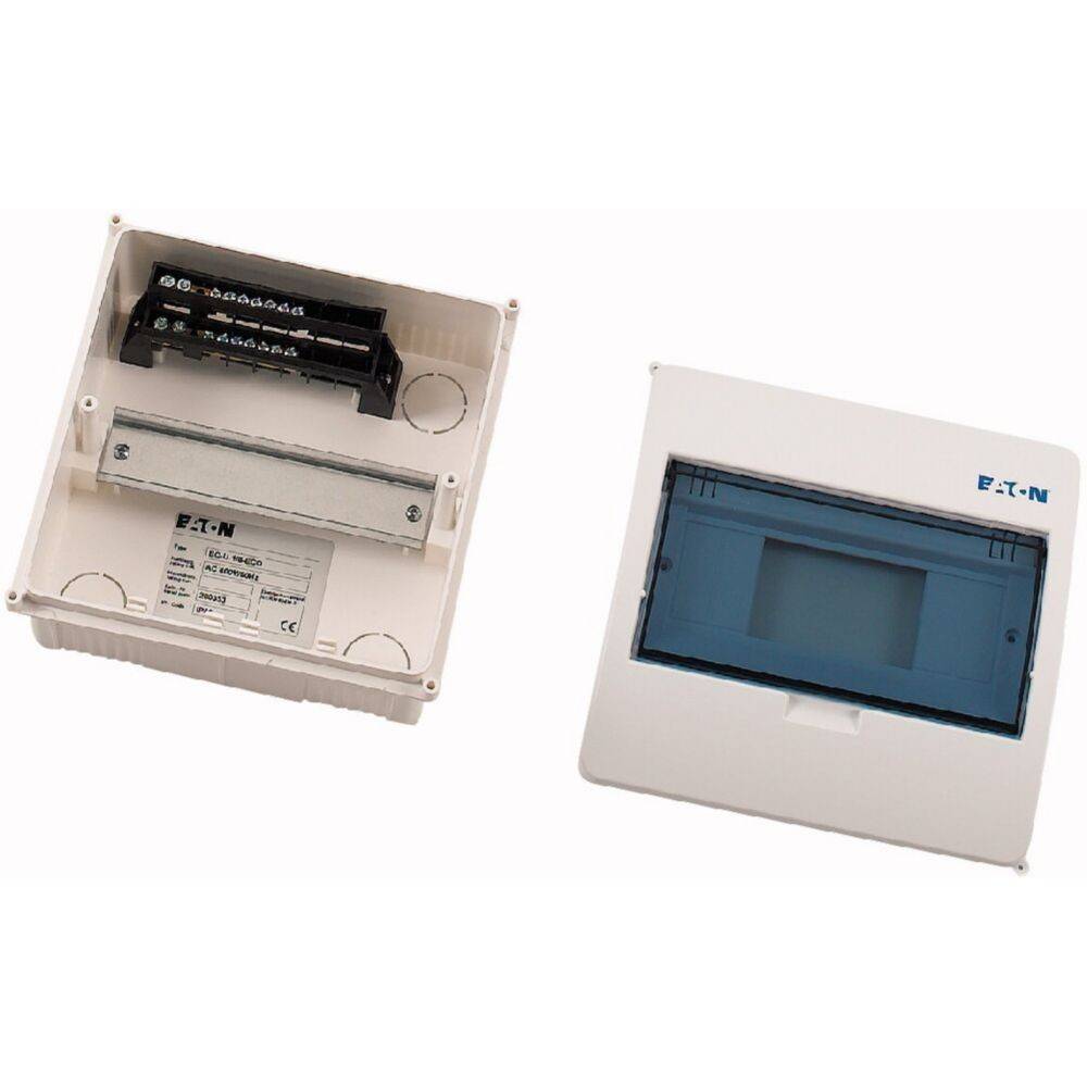 Eaton DG1-63AM05 Lasttrennschalter mit weißem Kunststoffgehäuse, geöffnet und geschlossen dargestellt.