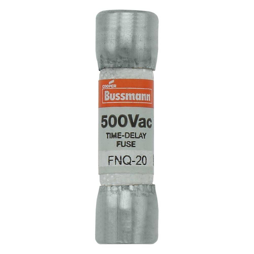 Cooper Bussmann 500Vac Zeitverzögerungssicherung, FNQ-20 in silberner Zylinderhülle.