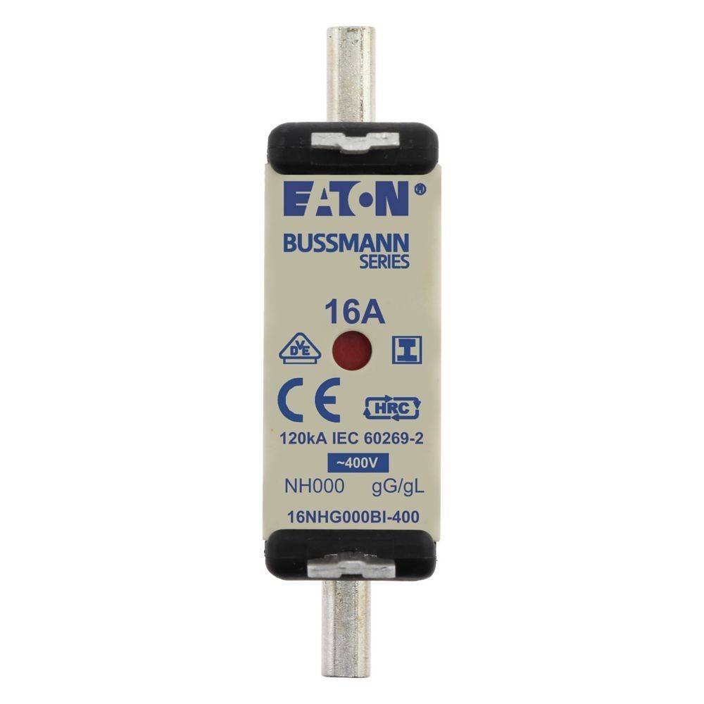EATON Bussmann Sicherungseinsatz, 16A, 400V, Modell 16NHG000B1-400, mit CE- und HRC-Zertifizierung. NH000-Größe, entspricht IEC 60269-2.