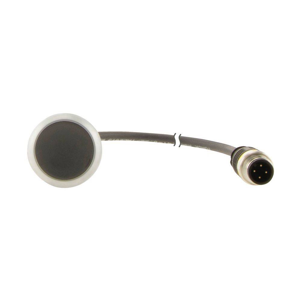 Ein kreisförmiger elektronischer Sensor mit einem Kabel, das in einem 4-poligen Stecker endet. Geeignet für verschiedene elektronische Anwendungen.