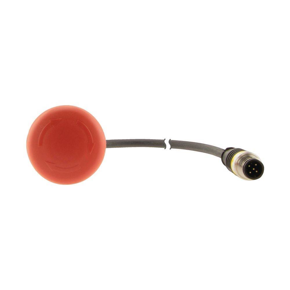 Runder roter Sensor mit schwarzem Kabel und Vier-Pin-Stecker, verwendet zur Objekterkennung oder Erfassung von Umgebungsveränderungen.