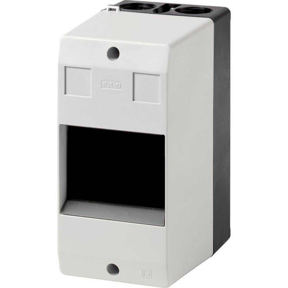 Ein rechteckiger elektrischer Installationskasten mit mehreren Ausbrechöffnungen für Kabelführungen, geeignet zur Aufnahme von Schaltern oder Steckdosen.