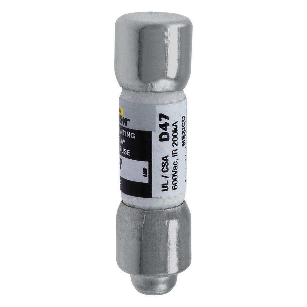 Eine zylindrische D47-Sicherung, ausgelegt für 600V und 20kA, mit einer metallisch silbernen Oberfläche und Kennzeichnung für industrielle elektrische Anwendungen.