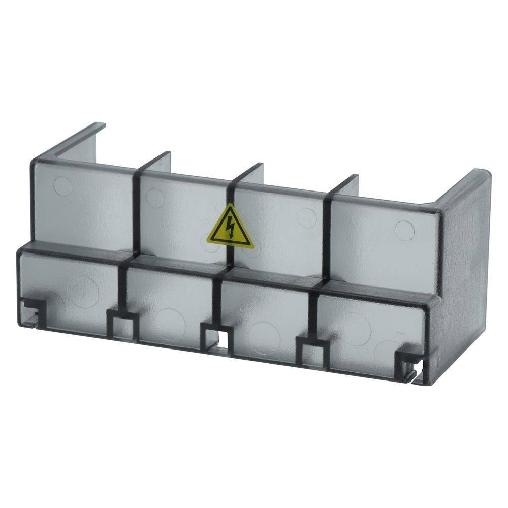 Eine transparente Plastikabdeckung für elektrische Geräte mit einem Warnschild für Hochspannung, die verwendet wird, um Sicherheit zu gewährleisten und direkten Kontakt zu verhindern.
