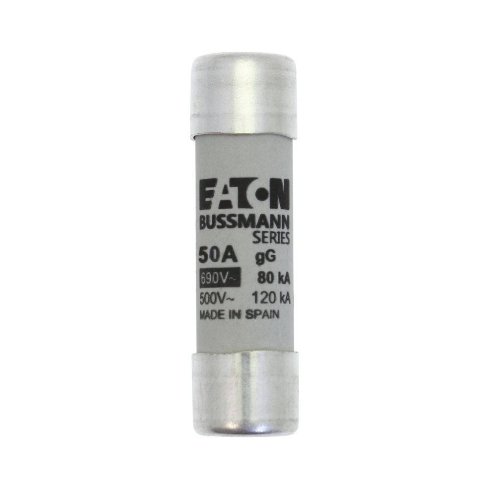 Eaton Bussmann Sicherung, 50A, 690V, 80kA, 500V~, 120kA, hergestellt in Spanien.