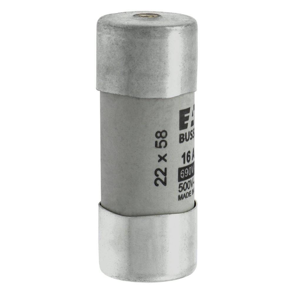 Ein zylindrischer elektrischer Sicherungseinsatz mit Metallenden, gekennzeichnet mit 22 x 58, 16A 690V, 500V. Verwendet zum Überstromschutz in Stromkreisen.