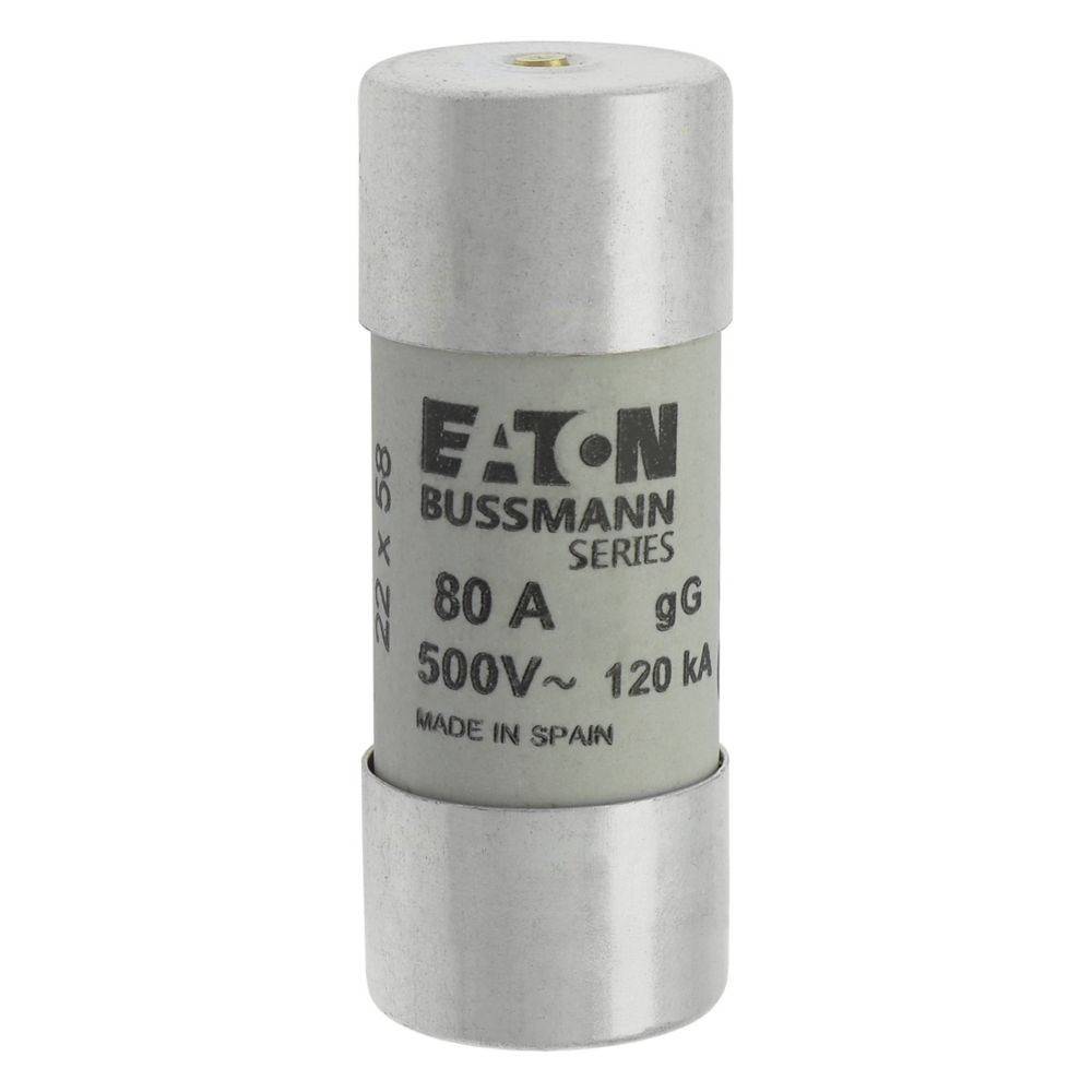 Eaton Bussmann Sicherungseinsatz, 80 A, 500 V, 120 kA, hergestellt in Spanien, gekennzeichnet 22x58.