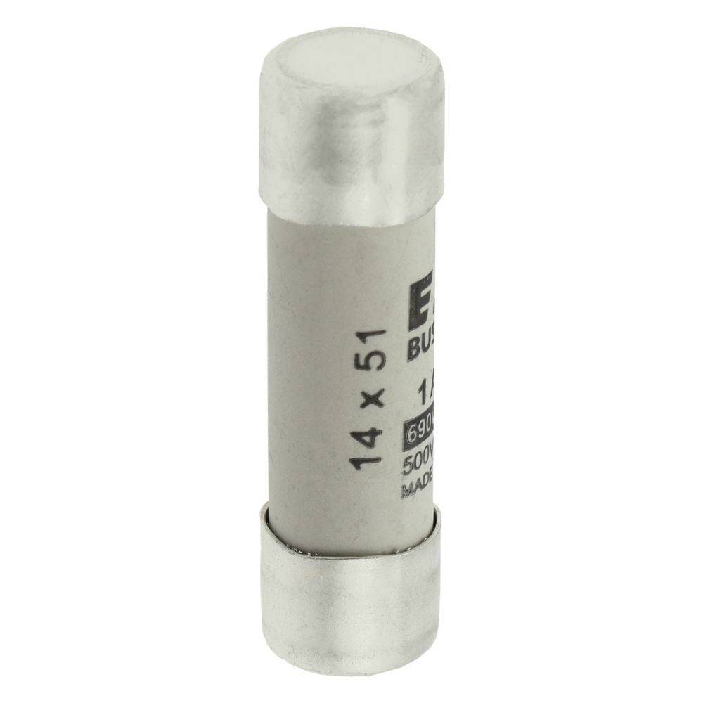 Eine zylindrische Keramik-Sicherung mit Metallenden, gekennzeichnet mit '14 x 51, 690V, 500VAC'. Verwendet zum Schutz elektrischer Schaltkreise.