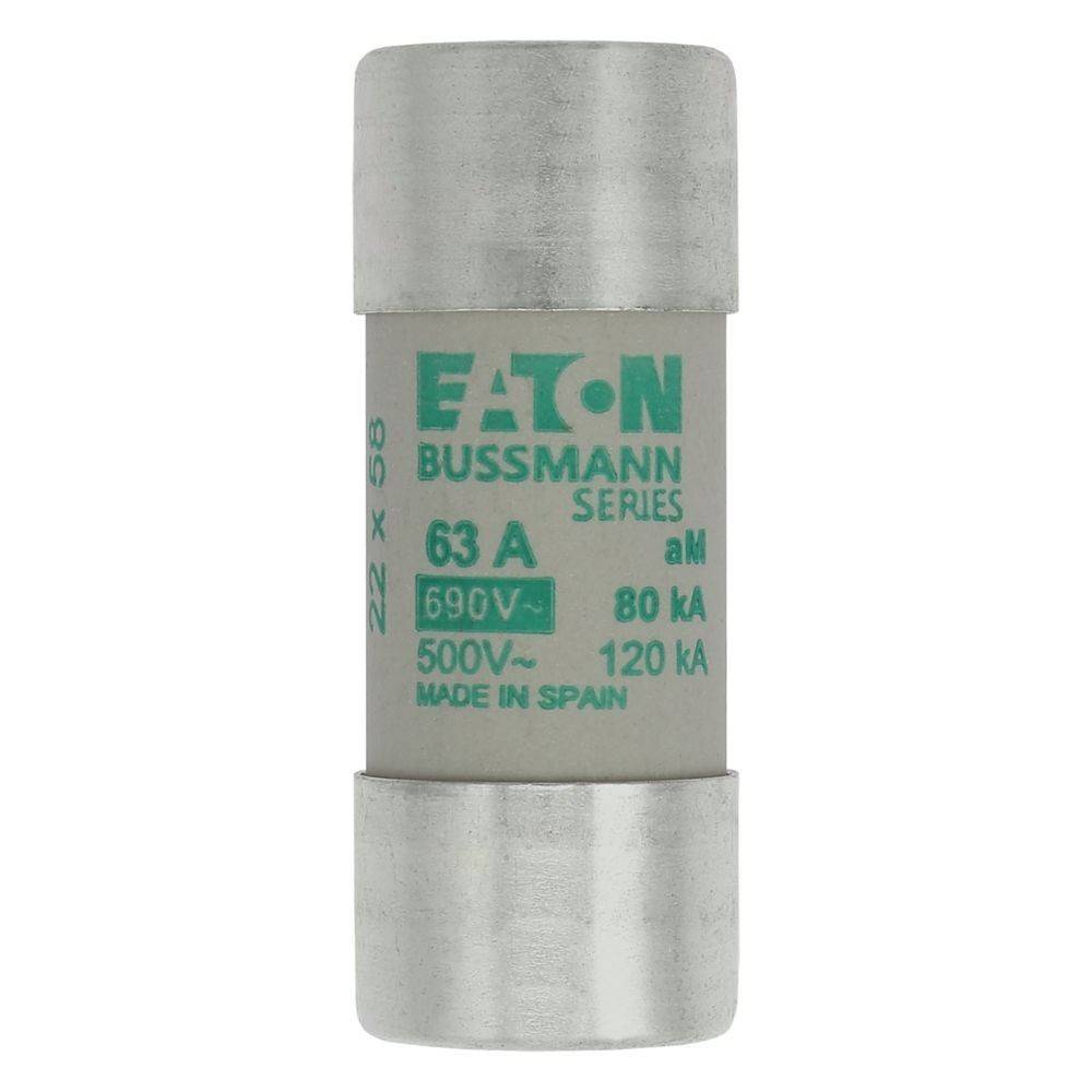 Eaton Bussmann Sicherungseinsatz, 63 A, 690V~, 500V-, aM, 80 kA, 120 kA, hergestellt in Spanien.