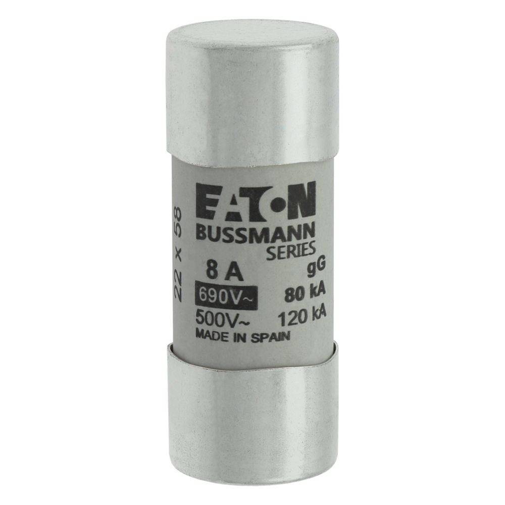 EATON Bussmann Serie Sicherung, 8A, 690V AC, 500V~, 80kA, 22 x 58mm, hergestellt in Spanien.