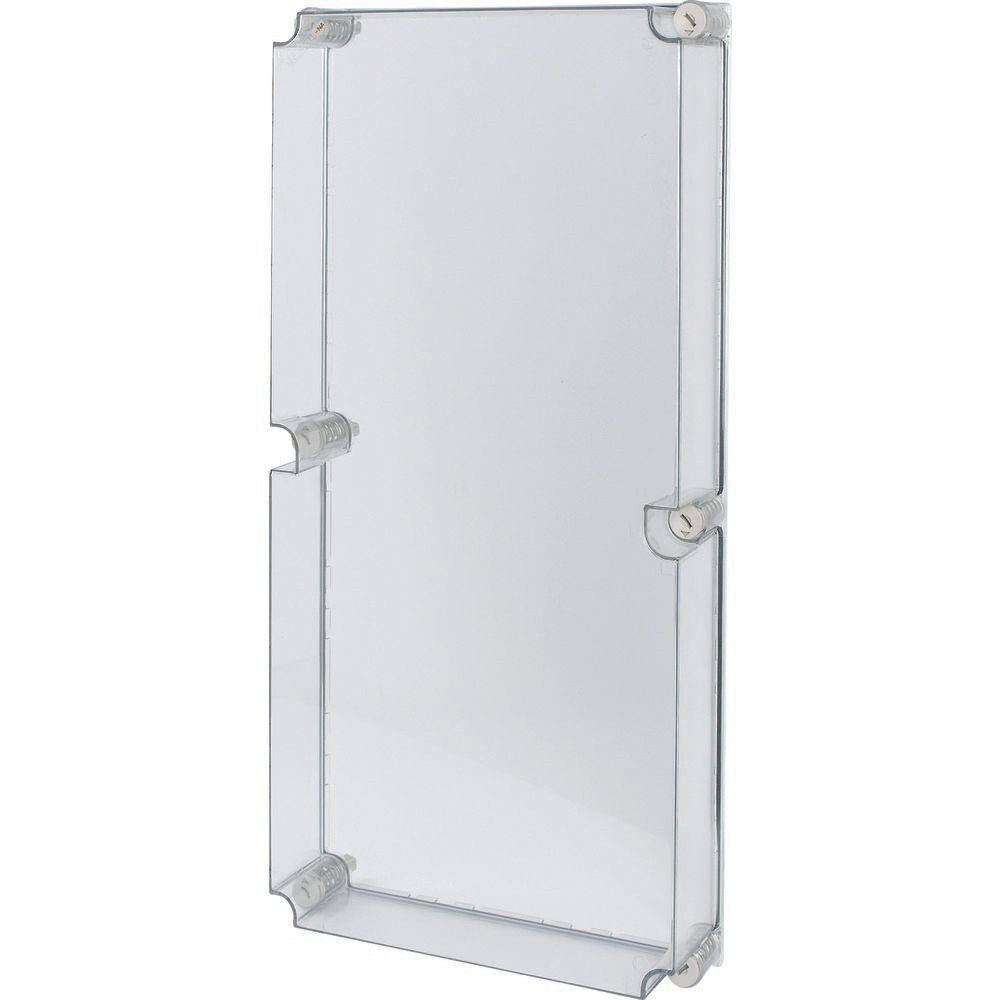 Transparenter Acryl-Prospekthalter mit einem klaren rechteckigen Design, ausgestattet mit vier Bohrlöchern zur Wandmontage.
