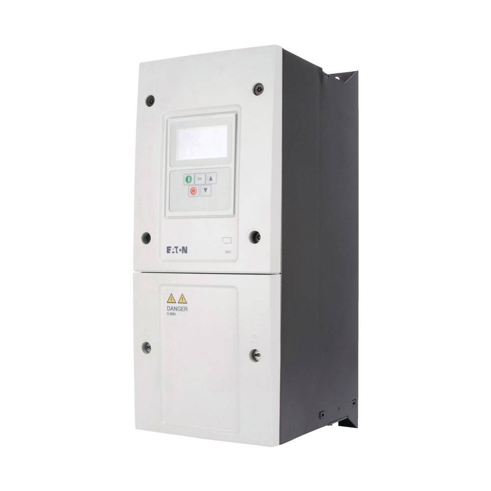 Elektrische Steuerungstafel mit digitalem Display und Tasten; mit der Aufschrift 'Eaton.' Verwendet zur Überwachung und Steuerung von elektrischen Systemen.