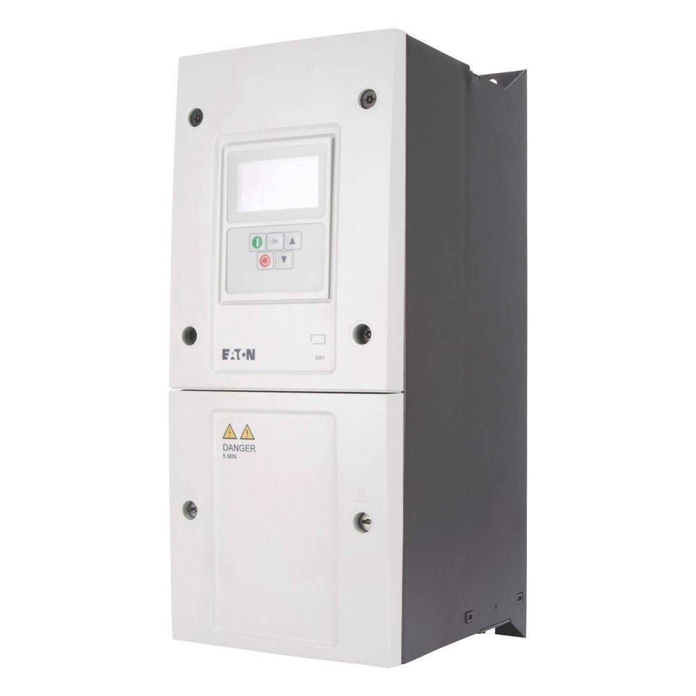 Elektromotor-Steuerungstafel mit Anzeigebildschirm und Warnschild.