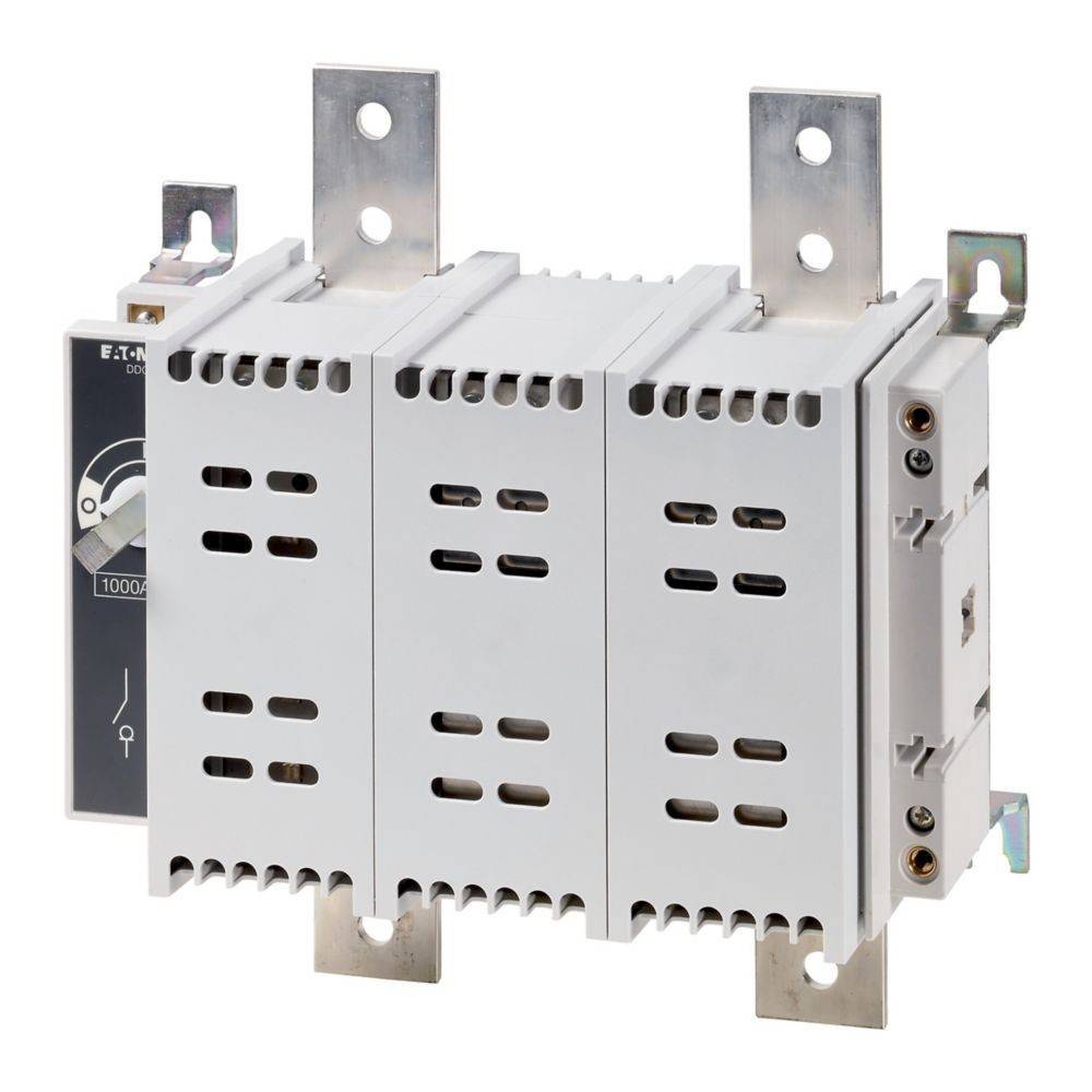 Dreipoliger elektrischer Schütz mit weißem Gehäuse. Metallbefestigungshalterungen befinden sich oben und unten. Ein Seitenetikett zeigt die Betriebsspezifikationen an.
