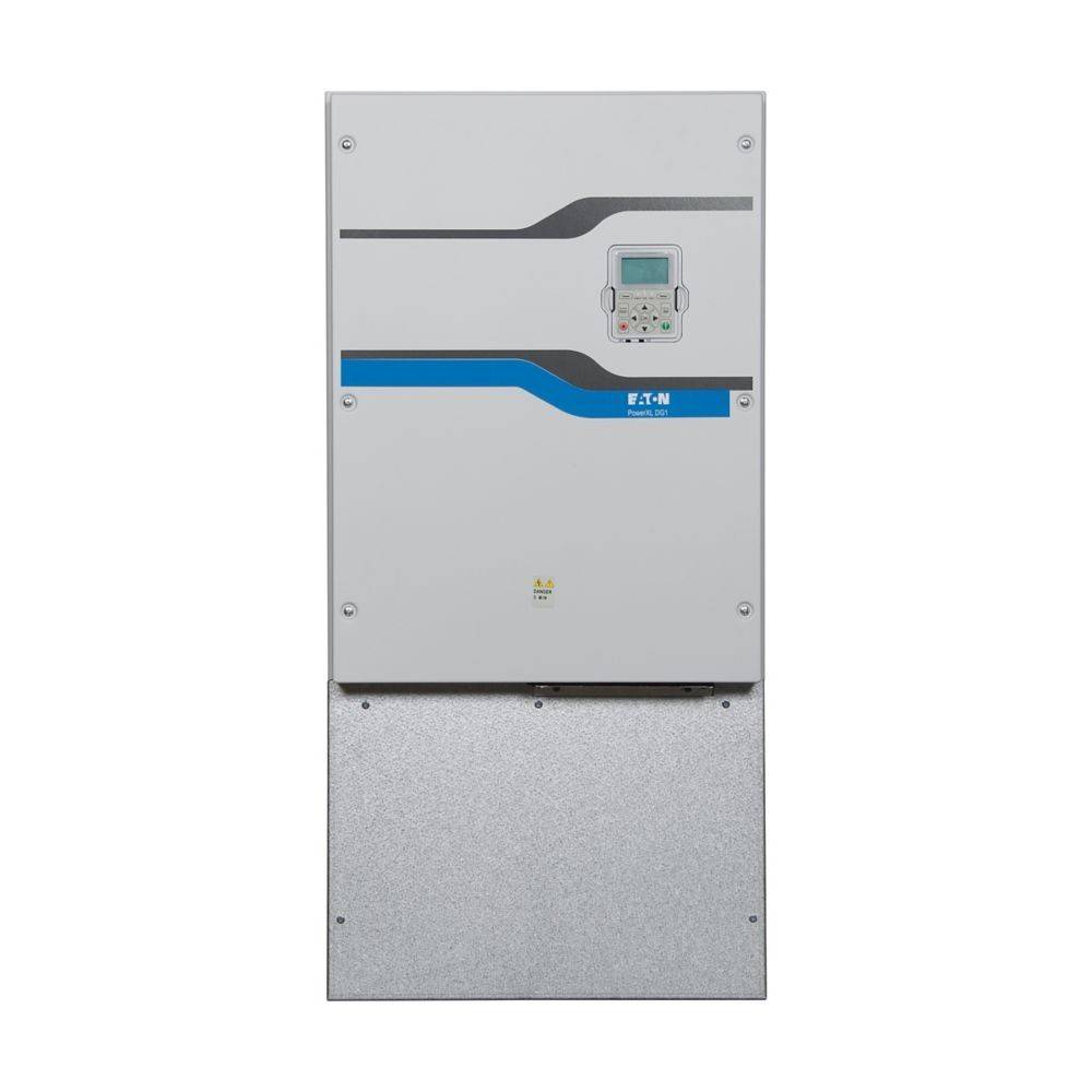 Eaton Markenelektrogerät mit digitalem Anzeigefeld und Steuerungstasten, an einer Wand montiert, zur elektrischen Steuerung und Verwaltung.