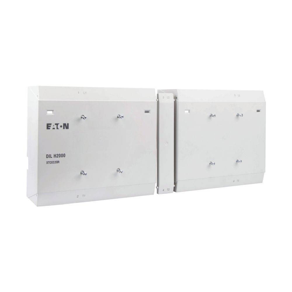 Eaton DIL H2000 Schützzusammenstellung, gekennzeichnet durch ein robustes, weißes rechteckiges Design mit mehreren Montageschlitzen und beschrifteten Abschnitten.