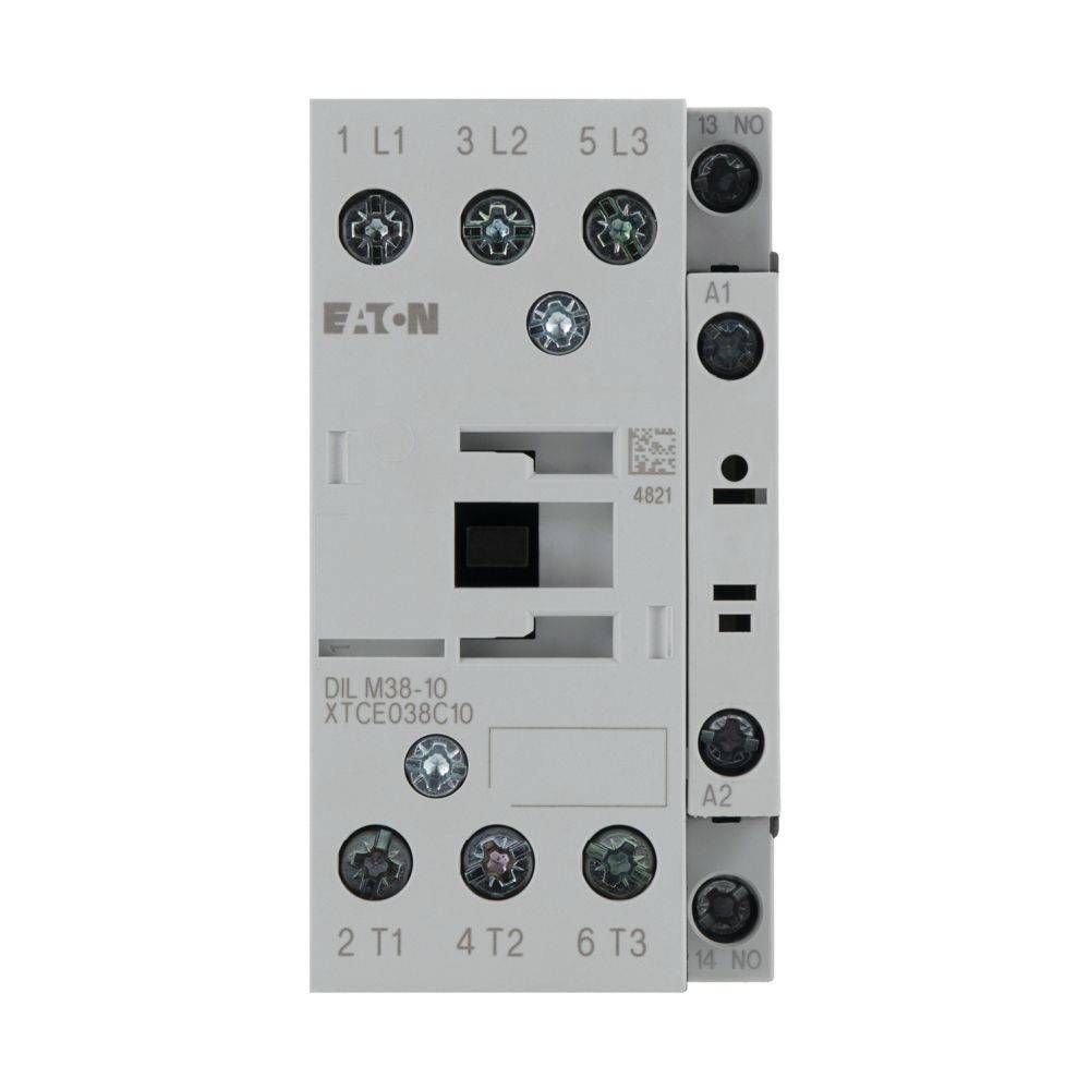 Eaton-Schütz, Modell DIL M38-10, mit sichtbaren Haupt- und Steuerungsklemmen, verwendet in elektrischen Schaltkreisen zur Steuerung des Stromflusses.