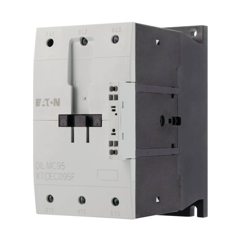 Eaton DIL MC95 Schütz mit Teilenummer XTCE0095F, verfügt über mehrere Anschlusspunkte und ein robustes, rechteckiges Design.