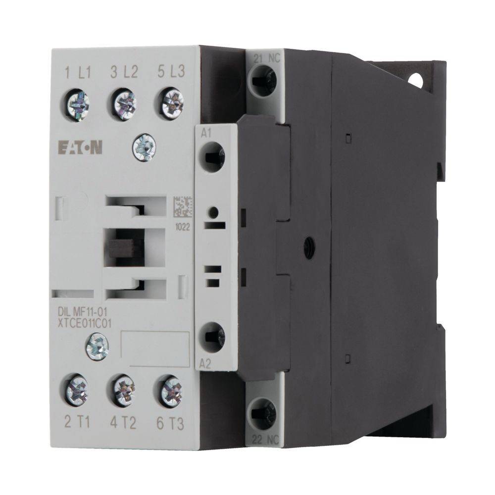Eaton DIL MF11-01 XTCE01C01 Schütz mit drei Hauptpolen und einem Hilfskontakt in kompakter Bauweise für industrielle Anwendungen.
