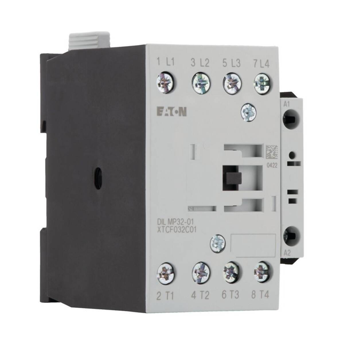 Eaton DIL MP32-01 XTCF032C01 Schütz mit nummerierten Anschlusspunkten, verwendet zur Steuerung elektrischer Schaltkreise.
