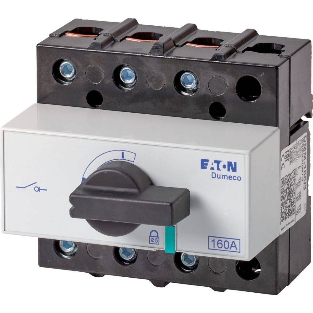 Eaton Dumeco 160A Schalter mit einer Drehkurbel zur elektrischen Stromkreissteuerung, der typischerweise in Stromverteilungsanwendungen verwendet wird.
