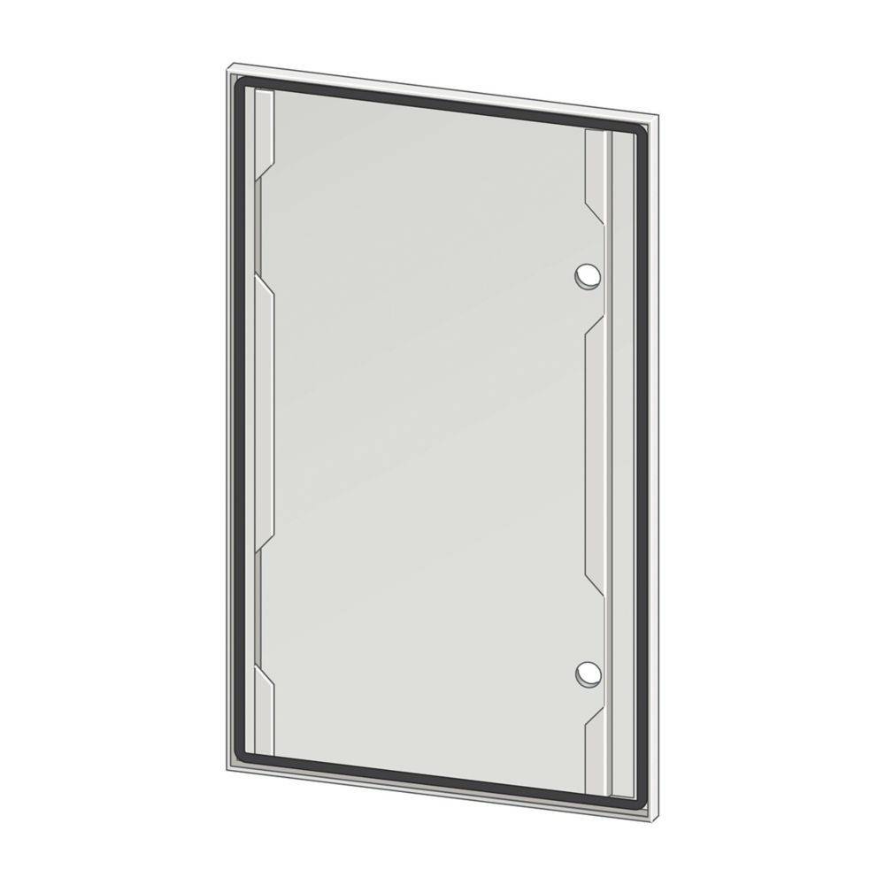 Ein rechteckiges, transparentes Panel mit einem schwarzen Rand und zwei sichtbaren Löchern, möglicherweise zum Befestigen oder Anbringen gedacht.