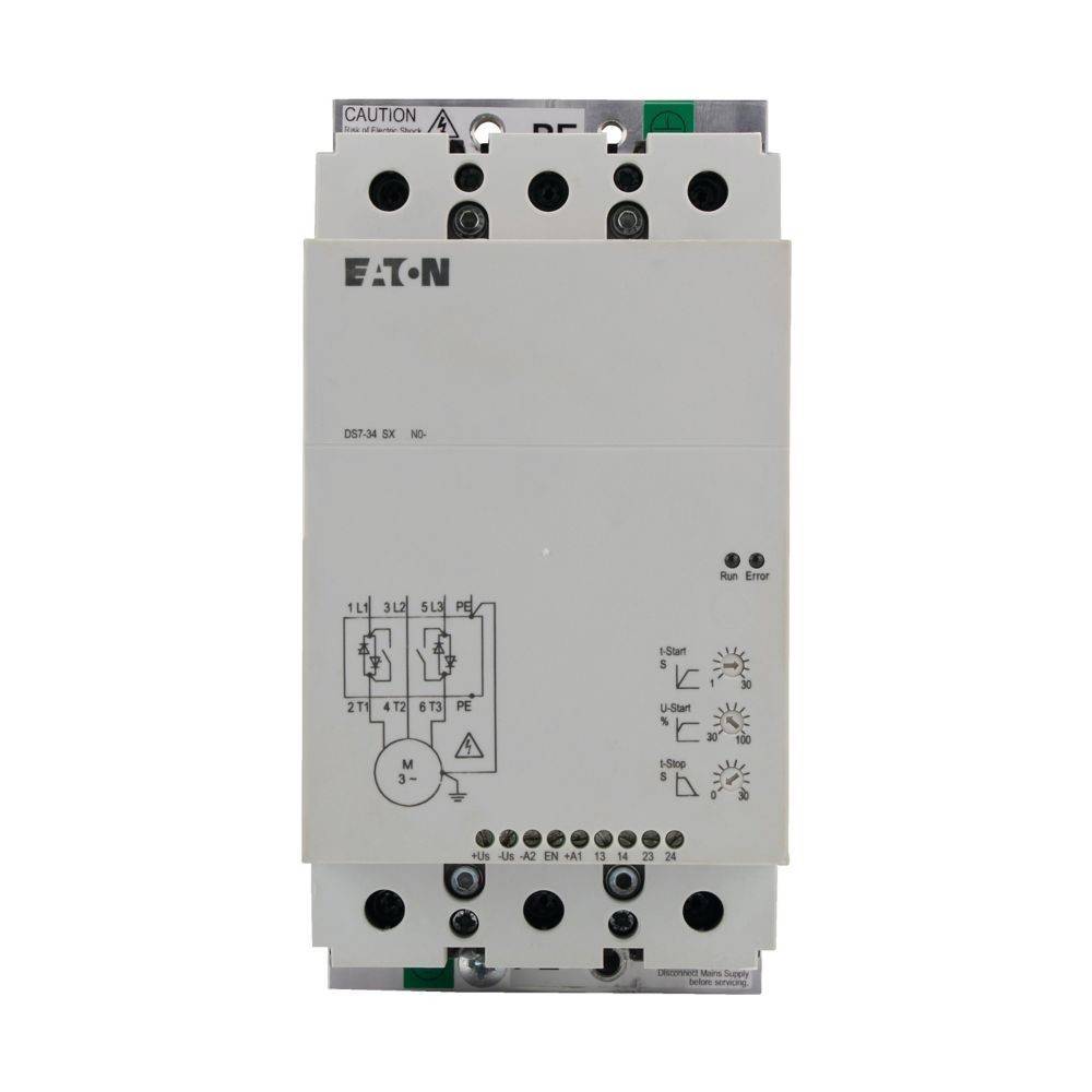 Eaton DOL-Anlasser, Modell D50N, mit Schaltplan, Betrieb-/Fehleranzeigen und Steuerungseinstellungen. Verwendet für Motorsteuerungsanwendungen.