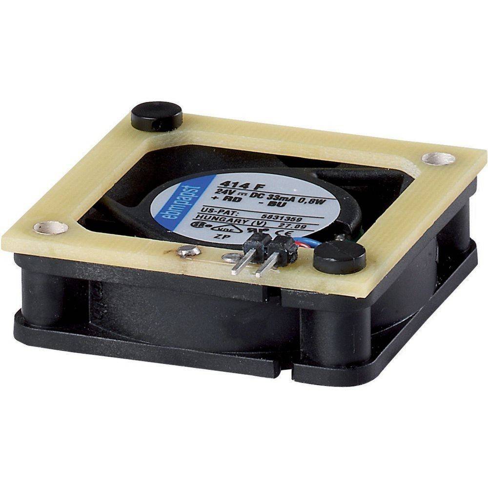 Axiallüfter im Quadratgehäuse; Modell 414 F, 24V DC, 35mA, 0,6W. Abmessungen: 40x40x10mm, zur Kühlung elektronischer Geräte.