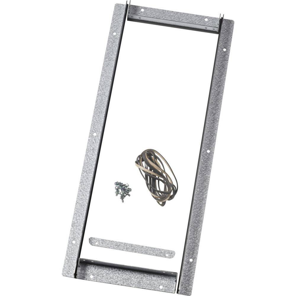 Metall-Türinstallationsset mit Schrauben, Verkabelung und Rahmen.