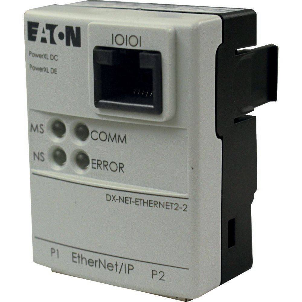 Eaton PowerXL DC DX-NET-ETHERNET2-2 Modul mit Ethernet-Anschlussport, Anzeigelampen für MS, NS, COMM und ERROR.