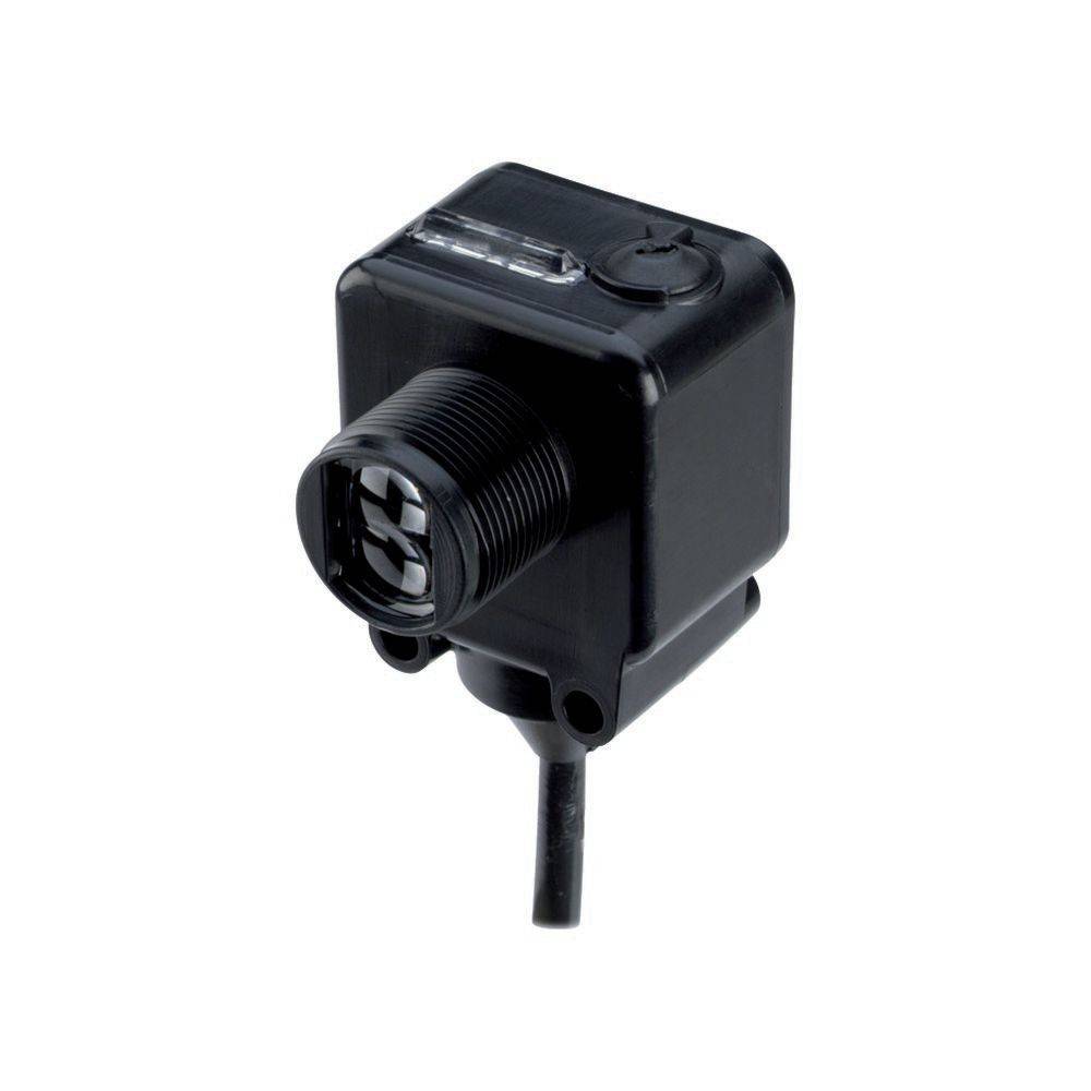 Ein schwarzer Sensor mit einer hervorstehenden Linse und einem Kabel, der zur Messung von Lichtpegeln oder zur Erkennung von Objekten in der Nähe verwendet wird.