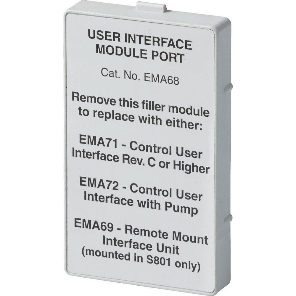 Rechteckiges Modul mit Text: 'BENUTZEROBERFLÄCHEN-MODUL PORT. Art. Nr. EMA68. Entfernen Sie dieses Füllmodul, um es durch EMA71, EMA72 oder EMA69 zu ersetzen.