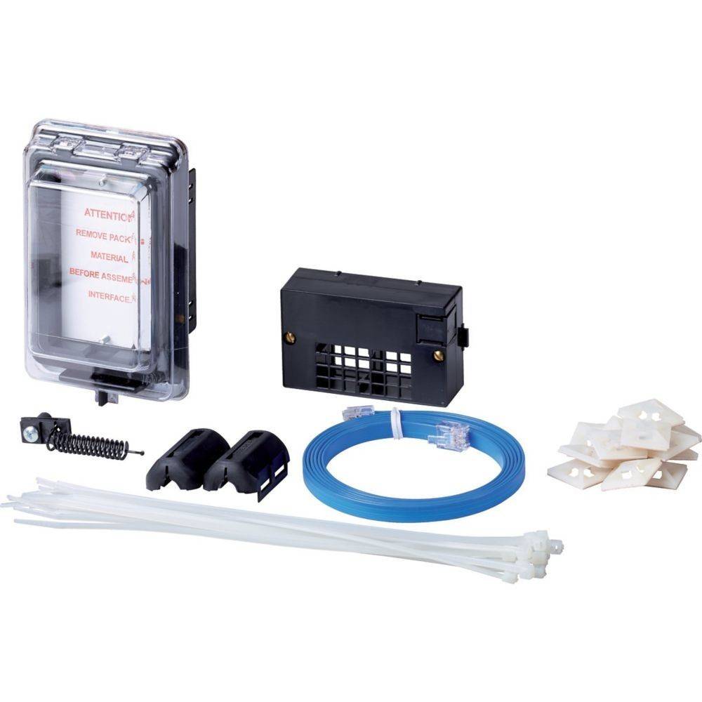 Wasserlarm-Set mit Komponenten einschließlich Sensor, Kabeln und Anschlüssen. Entwickelt zur frühzeitigen Leck-Erkennung und -Prävention.