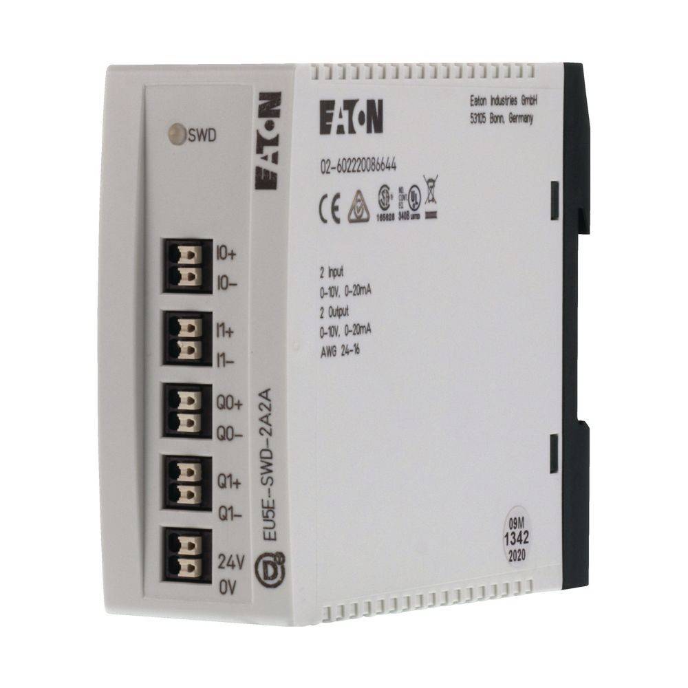 Eaton Netzteilmodul, Modell EU6E-SWD-2.2-XXA, Abmessungen 45 mm x 99 mm x 114,5 mm, mit fünf Anschlussklemmen auf der linken Seite.