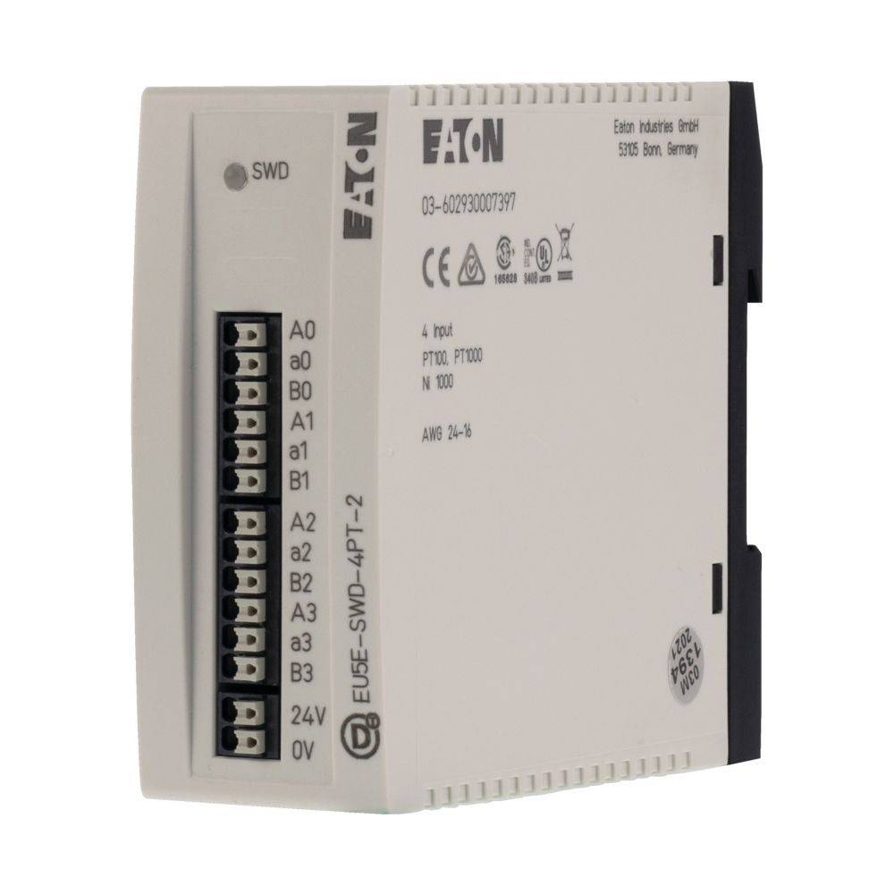 EATON Signalwandlermodul, weiß, mit mehreren Eingabe-/Ausgangsklemmen, beschriftet mit A0, A1, A2, 24V und 0V, Modell SWD-APT-2.