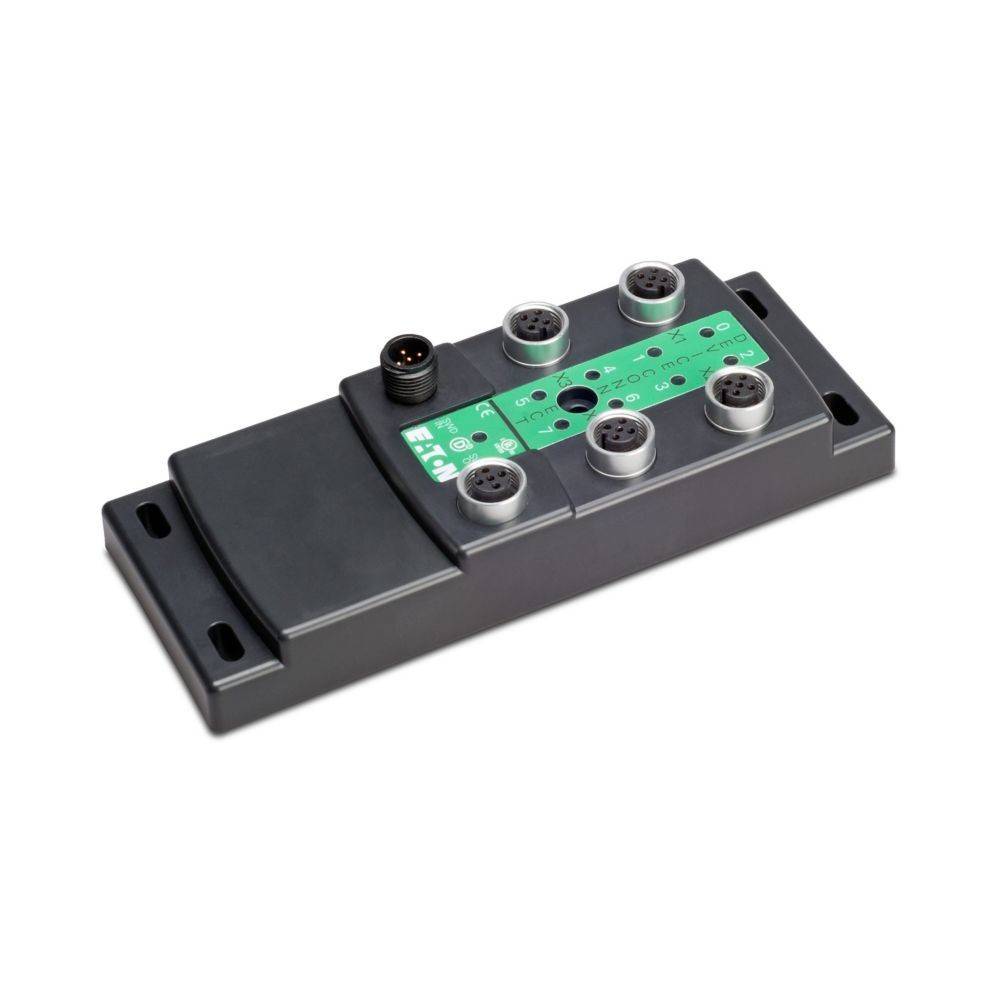 Ein rechteckiges elektronisches Gerät mit mehreren runden Anschlüssen auf der Oberseite, das für industrielle Netzwerk- oder Automationsanwendungen entwickelt wurde.