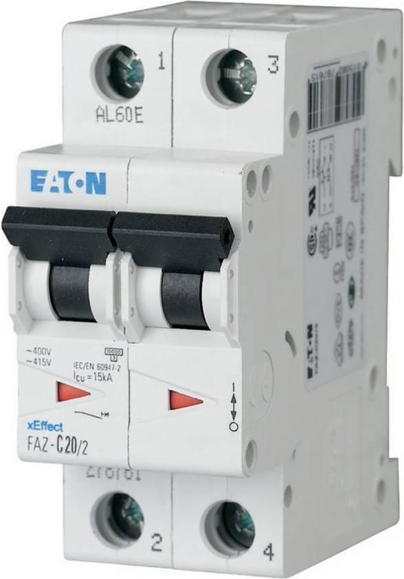 Eaton xEffect FAZ-C20/2 Leitungsschutzschalter, 400V, 15kA, Doppelschalter.