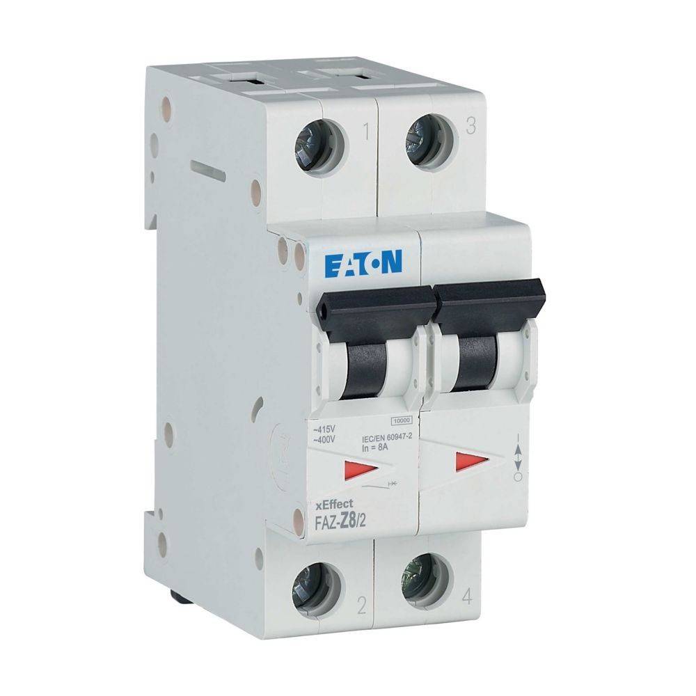 Eaton FAZ-ZB-2 Leistungsschalter, doppelte Schalthebel, vier mit 1 bis 4 beschriftete Klemmen, xEffect Markendesign, geeignet für Überstromschutz.