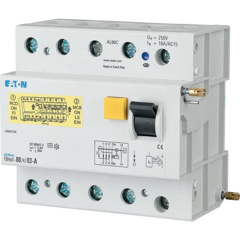 Ein weißer elektrischer Leitungsschutzschalter mit der Aufschrift 