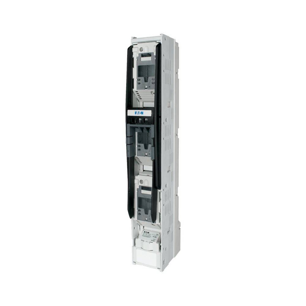 Ein weißes, vertikales Elektroverteilerschrank mit schwarzen Akzenten und mehreren Fächern für Sicherungsautomaten, das ein schlankes und modernes Design zeigt.