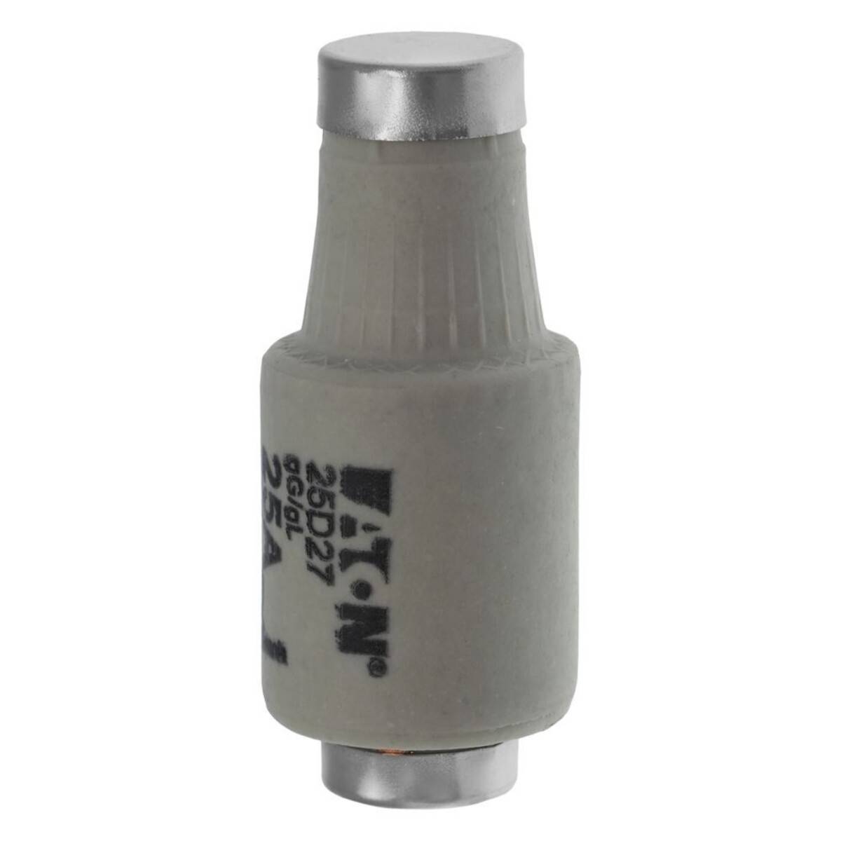 Eine zylindrische elektrische Sicherung, gekennzeichnet mit 'Eaton 25A 25D27.
