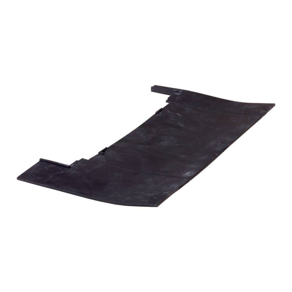 Schwarze Gummiunterlage, die eine einfache flache Oberfläche mit leichten Winkeln und Rillen zeigt, die für Bodenbeläge oder Schutzzwecke verwendet wird.