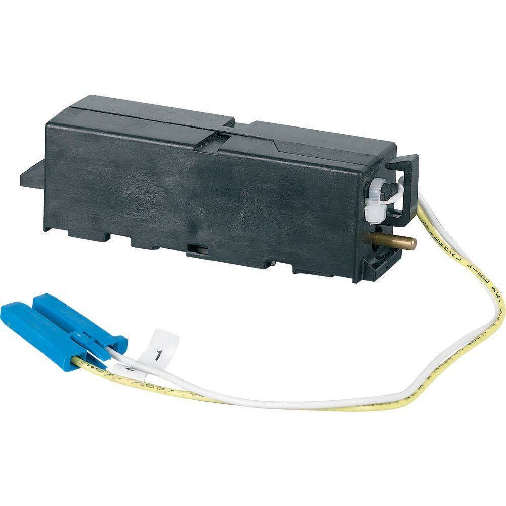 Ein schwarzes Zündmodul mit angeschlossenen blauen und weißen Kabeln, das für die Verbindung und den Betrieb elektronischer Zündungssysteme verwendet wird.