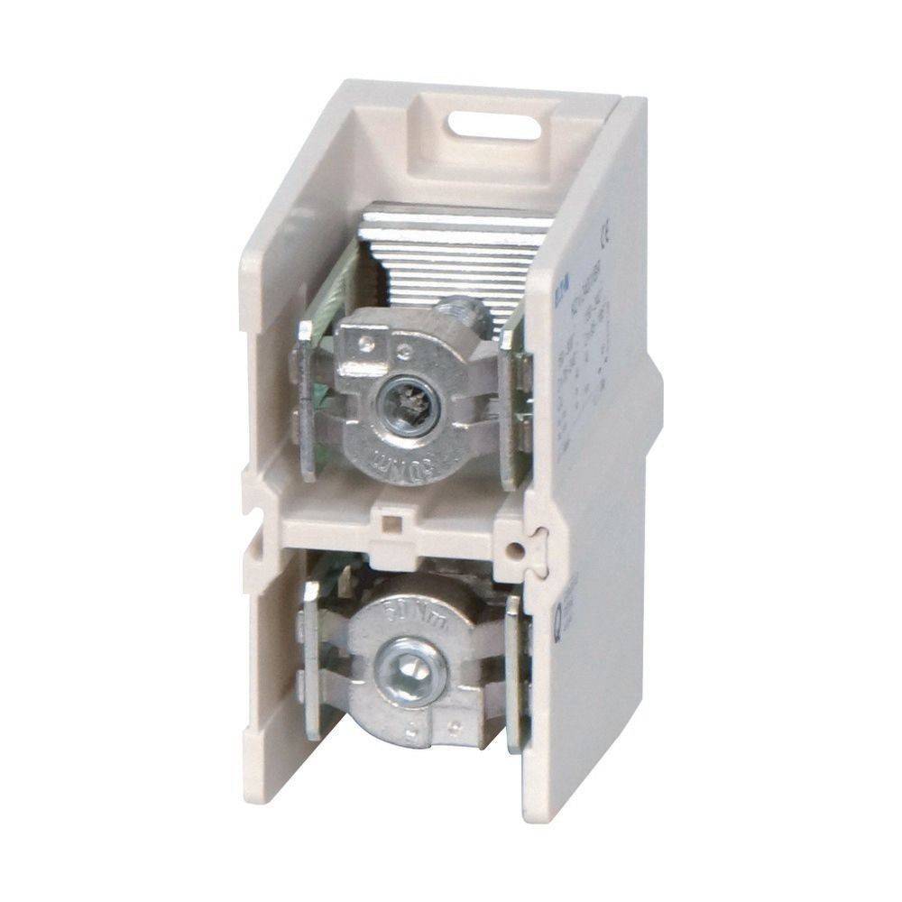 Elektrischer Sicherungshalter mit sichtbaren Schraubklemmen und Metallkontakten, ausgelegt für Stromkreisschutz.