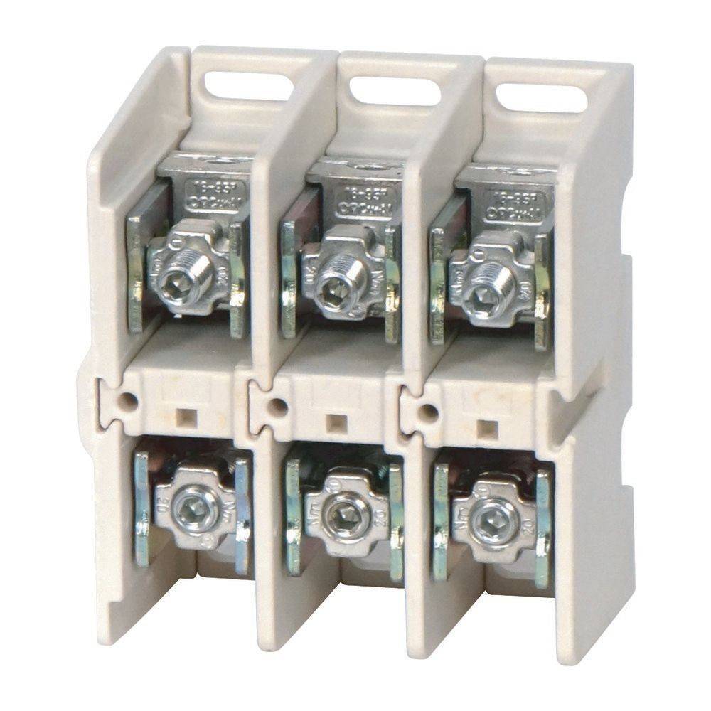 Sechspoliger elektrischer Verteilerblock mit Schraubanschlüssen in einer beigen Gehäuse, verwendet zum Anschluss mehrerer Kabel in einem elektrischen System.