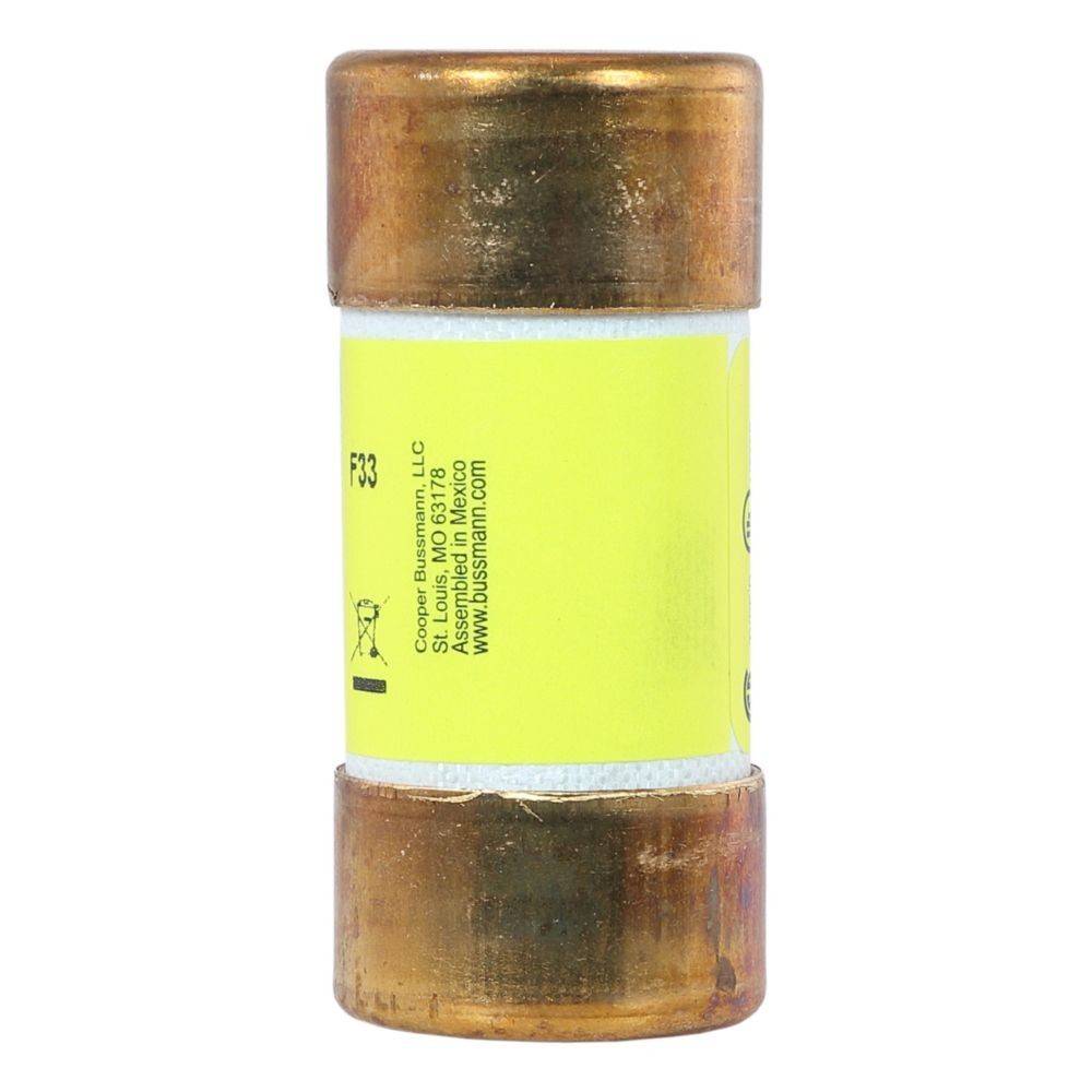 Amp-Trap 2000' Sicherung von Mersen mit gelber Kennzeichnung, Kupferenden, bemessen mit 200A, verwendet für Stromkreisschutz in industriellen Anwendungen.