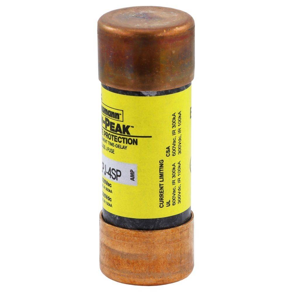 Bussmann Spitzenstrom-Begrenzer-Sicherung, 30A, 600V, mit Unterbrechungskenndaten und Teilenummer P304U-4SP, Kupferkappen, gelbes Etikett.