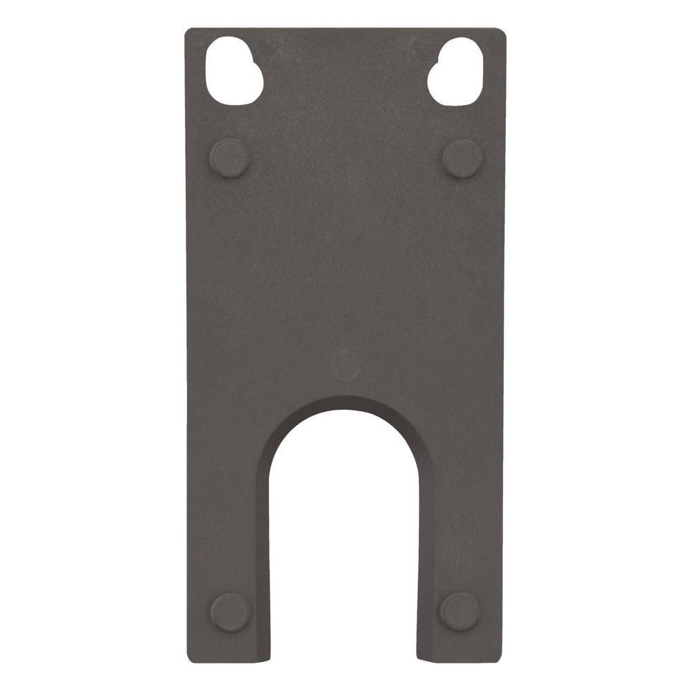 Eine metallische, U-förmige Befestigungshalterung mit zwei abgerundeten Löchern oben zur Befestigung, die zum Sichern oder Abstützen eines Objekts verwendet wird.