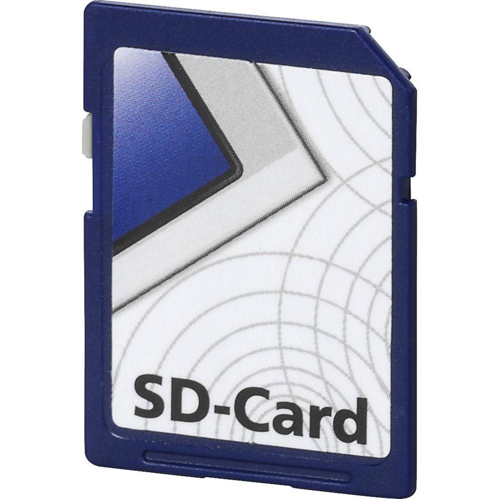 Blaue SD-Karte mit abstraktem Design und dem Text 'SD-Card' auf der Vorderseite, was auf ihre Verwendung zur digitalen Datenspeicherung hinweist.